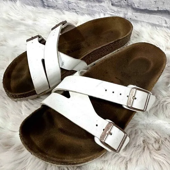 Birkenstock Yao Sandals Womens 36 US 5 White Patent Leather Buckle Strap