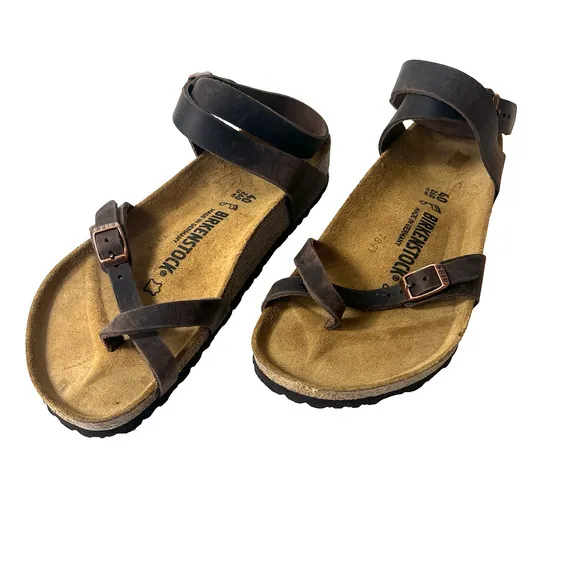 Birkenstock Yara Habana Ankle Sandals Womens Size EU 40 US 9 Brown Oiled Leather
