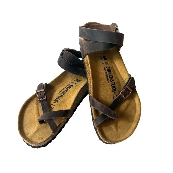 Birkenstock Yara Habana Ankle Sandals Womens Size EU 40 US 9 Brown Oiled Leather