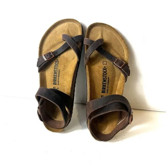 Birkenstock Yara Habana Ankle Sandals Womens Size EU 40 US 9 Brown Oiled Leather