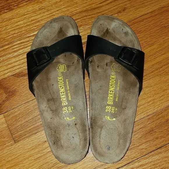Birkenstock Black Leather Slip-On Sandals