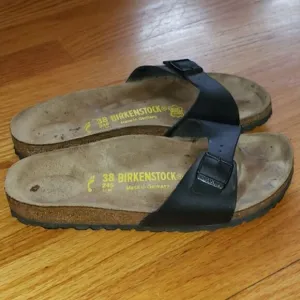 Birkenstock Black Leather Slip-On Sandals