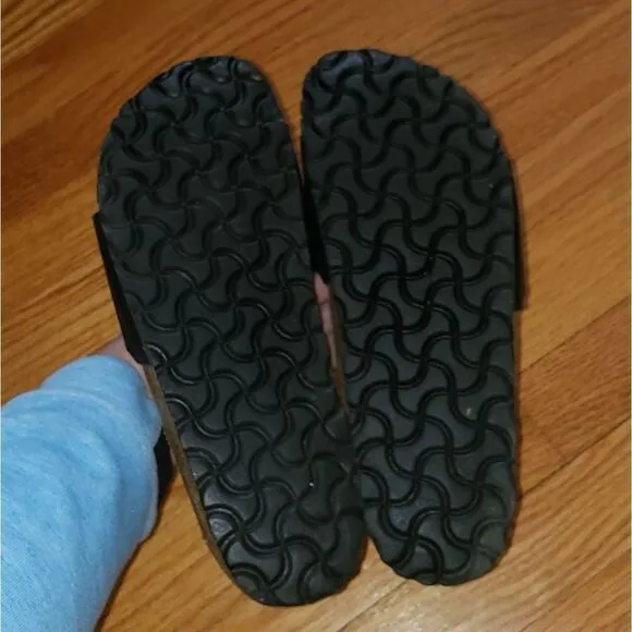 Birkenstock Black Leather Slip-On Sandals