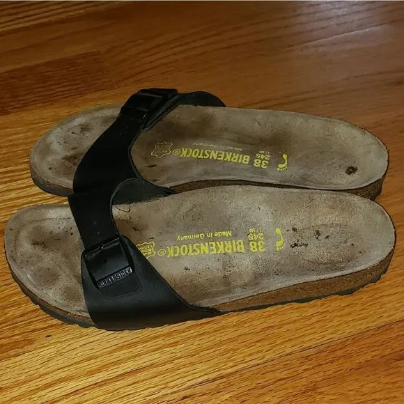 Birkenstock Black Leather Slip-On Sandals