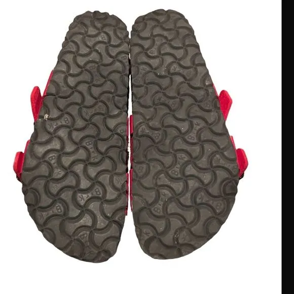 Birkenstocks red strap sandals