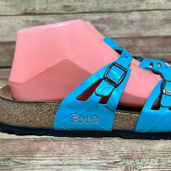 Birki’s Blue Patent Leather Double Strap Sandals