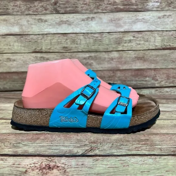 Birki’s Blue Patent Leather Double Strap Sandals