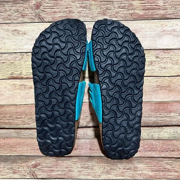Birki’s Blue Patent Leather Double Strap Sandals