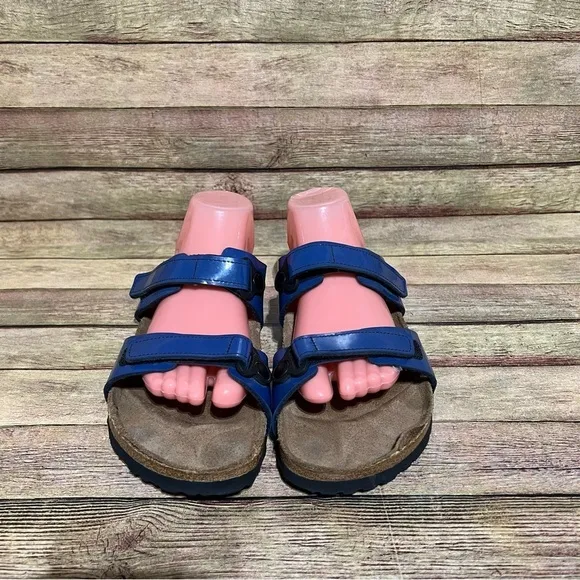 Birki’s Blue Patent Leather Madura Strap Sandals