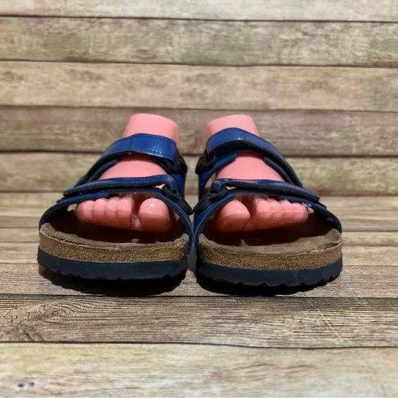 Birki’s Blue Patent Leather Madura Strap Sandals