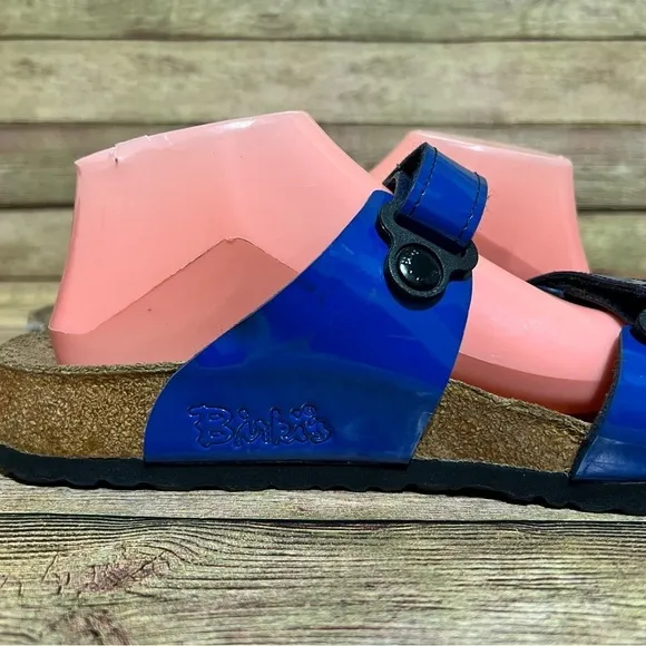 Birki’s Blue Patent Leather Madura Strap Sandals