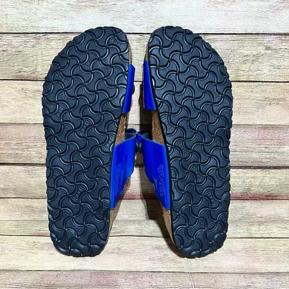 Birki’s Blue Patent Leather Madura Strap Sandals
