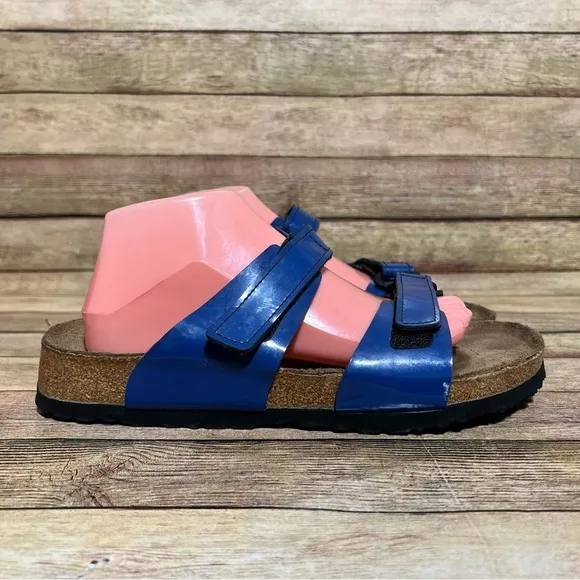 Birki’s Blue Patent Leather Madura Strap Sandals