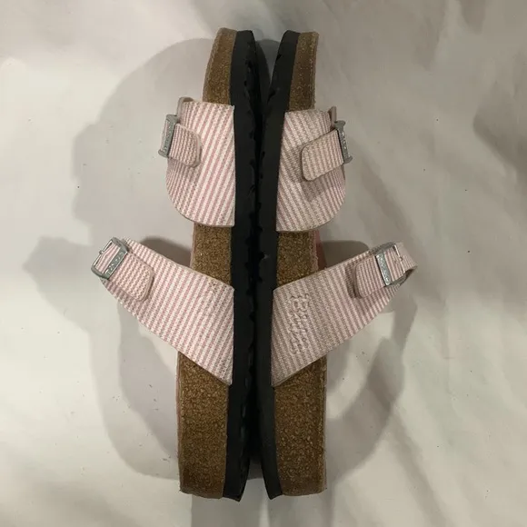 Birkis by BIRKENSTOCK Aziza Pink and White Striped Sandals