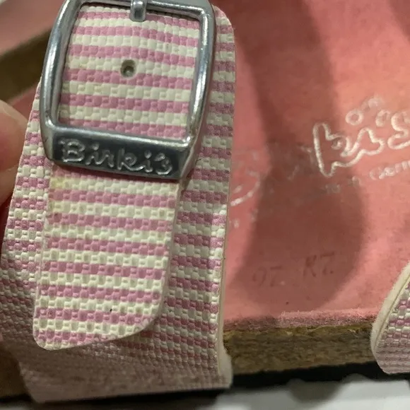 Birkis by BIRKENSTOCK Aziza Pink and White Striped Sandals