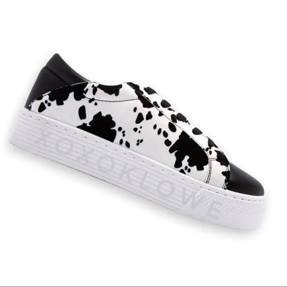 Black Cow Print Faux Suede Platform Fashion Sneakers