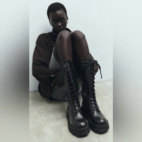 Black Lace-Up Combat Boots size 38