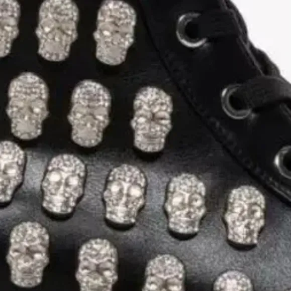 Black punk rhinestone skull combat boots