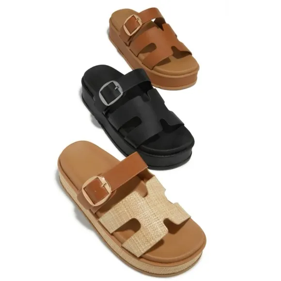 Black Slip On Chunky Platform Sandals