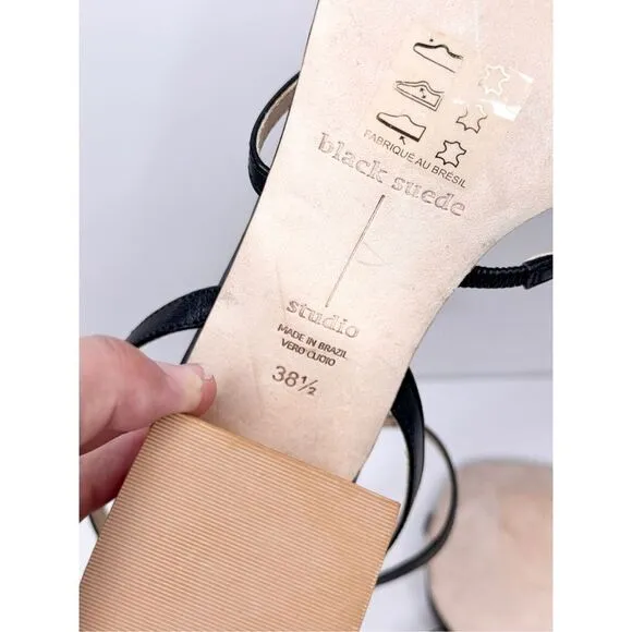 Black Studio Sandals Womens Size 8US Black Leather Strappy Wooden Heels