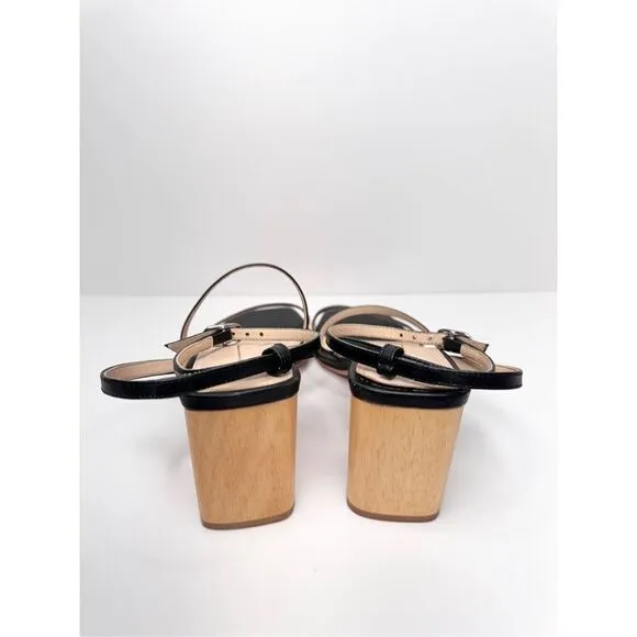 Black Studio Sandals Womens Size 8US Black Leather Strappy Wooden Heels