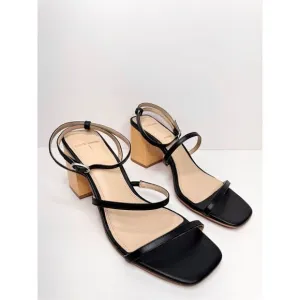 Black Studio Sandals Womens Size 8US Black Leather Strappy Wooden Heels