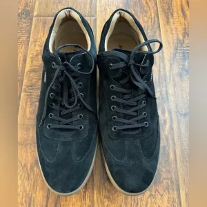 Black Suede Low-Top Sneakers with Rubber Sole