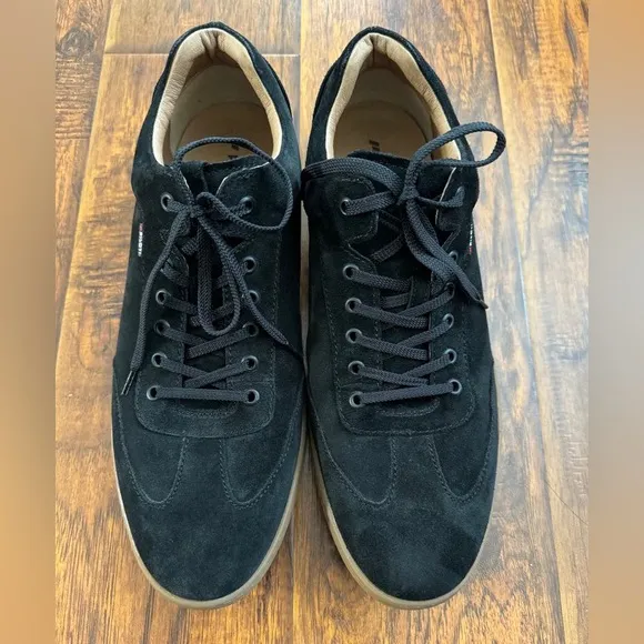 Black Suede Low-Top Sneakers with Rubber Sole