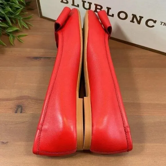 BluBlonc Maya Red Leather Pointed-Toe Bow Flats Size 36 US 6