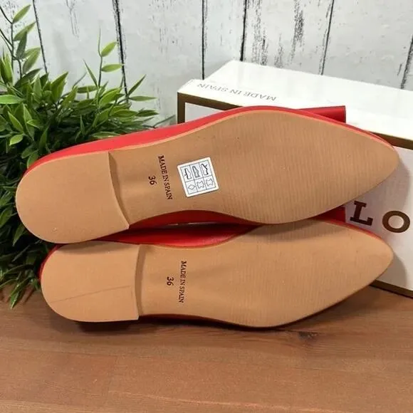 BluBlonc Maya Red Leather Pointed-Toe Bow Flats Size 36 US 6