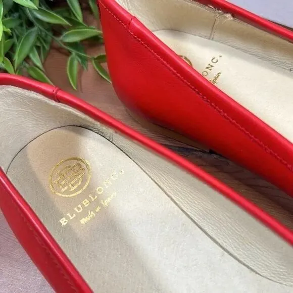 BluBlonc Maya Red Leather Pointed-Toe Bow Flats Size 36 US 6