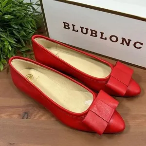 BluBlonc Maya Red Leather Pointed-Toe Bow Flats Size 36 US 6