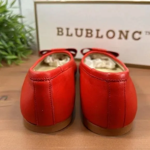 BluBlonc Maya Red Leather Pointed-Toe Bow Flats Size 36 US 6