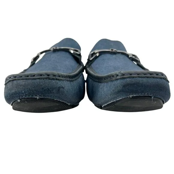 Blue Denim Men's 10M Horsebit Driving Loafers Mercanti Fiorentini Shoes Loafers
