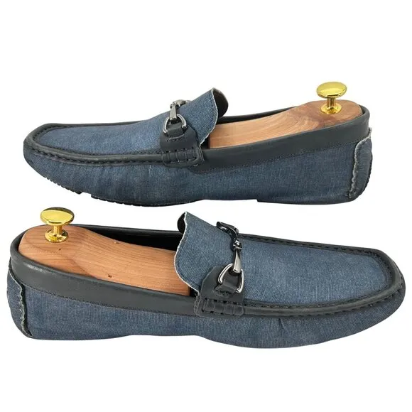 Blue Denim Men's 10M Horsebit Driving Loafers Mercanti Fiorentini Shoes Loafers