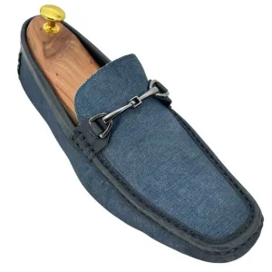 Blue Denim Men's 10M Horsebit Driving Loafers Mercanti Fiorentini Shoes Loafers