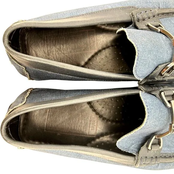 Blue Denim Men's 10M Horsebit Driving Loafers Mercanti Fiorentini Shoes Loafers