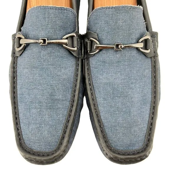 Blue Denim Men's 10M Horsebit Driving Loafers Mercanti Fiorentini Shoes Loafers