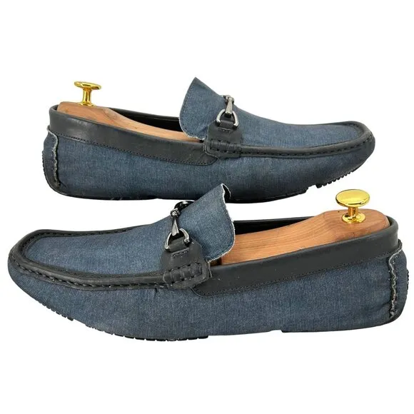 Blue Denim Men's 10M Horsebit Driving Loafers Mercanti Fiorentini Shoes Loafers