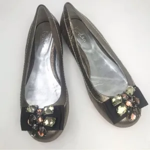 Boden Bronze Metallic Gemstone Bow Ballet Flats
