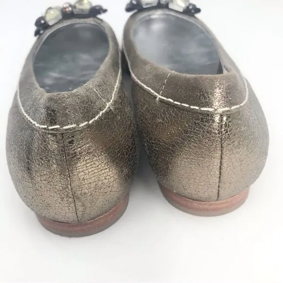 Boden Bronze Metallic Gemstone Bow Ballet Flats