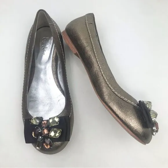 Boden Bronze Metallic Gemstone Bow Ballet Flats