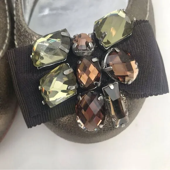 Boden Bronze Metallic Gemstone Bow Ballet Flats