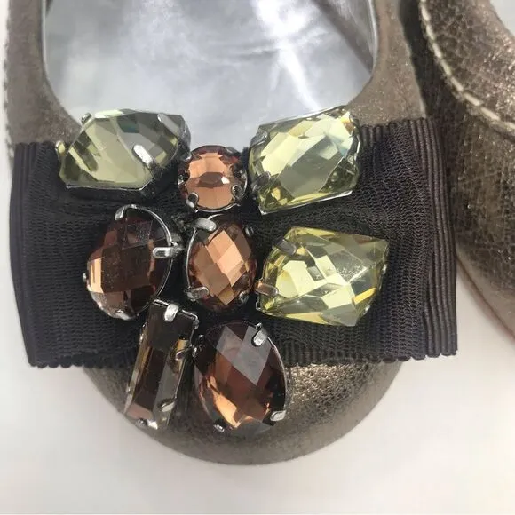 Boden Bronze Metallic Gemstone Bow Ballet Flats