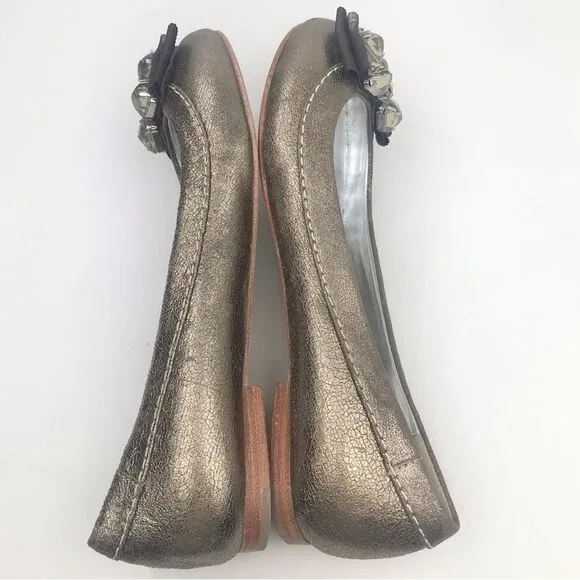 Boden Bronze Metallic Gemstone Bow Ballet Flats