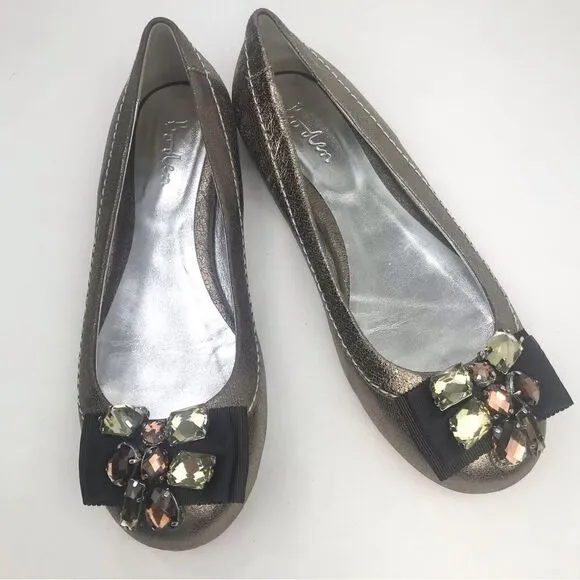 Boden Bronze Metallic Gemstone Bow Ballet Flats
