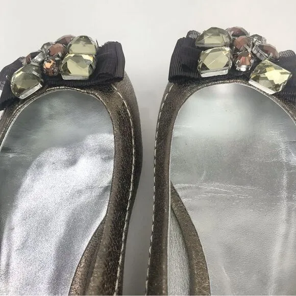 Boden Bronze Metallic Gemstone Bow Ballet Flats