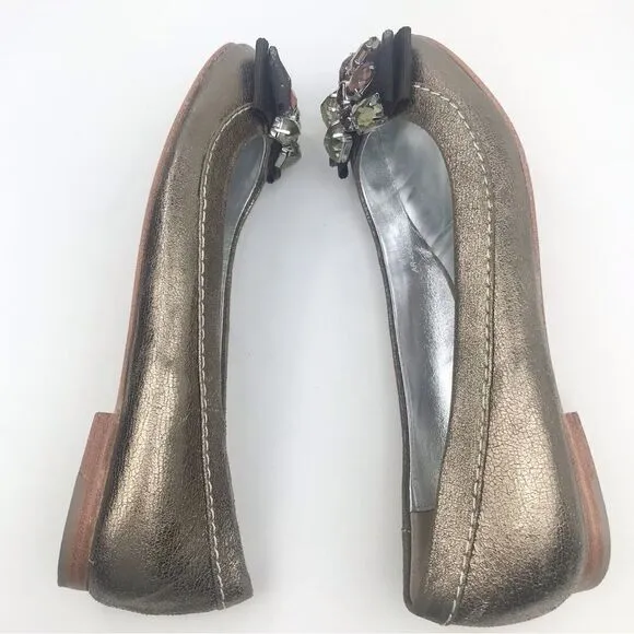 Boden Bronze Metallic Gemstone Bow Ballet Flats