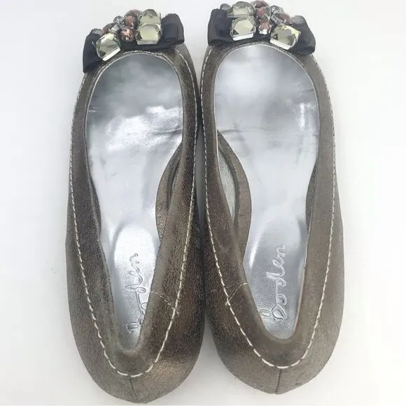 Boden Bronze Metallic Gemstone Bow Ballet Flats