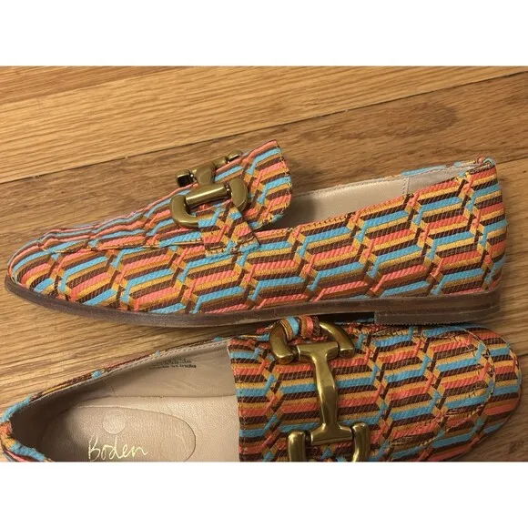Boden Snaffle Jacquard Loafers Geometric Woven Slip On Size 38 (7.5 US)